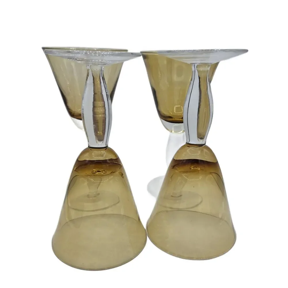 Southern Living Arlington Amber Handblown Wine Water Goblets Vintage Set of 4